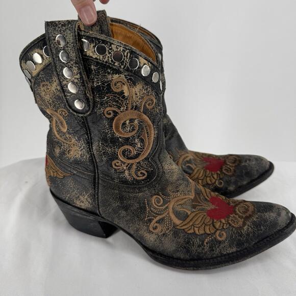 Old Gringo Little G Black and Brown Ankle Boots with Red Accents - Picture 3 of 10